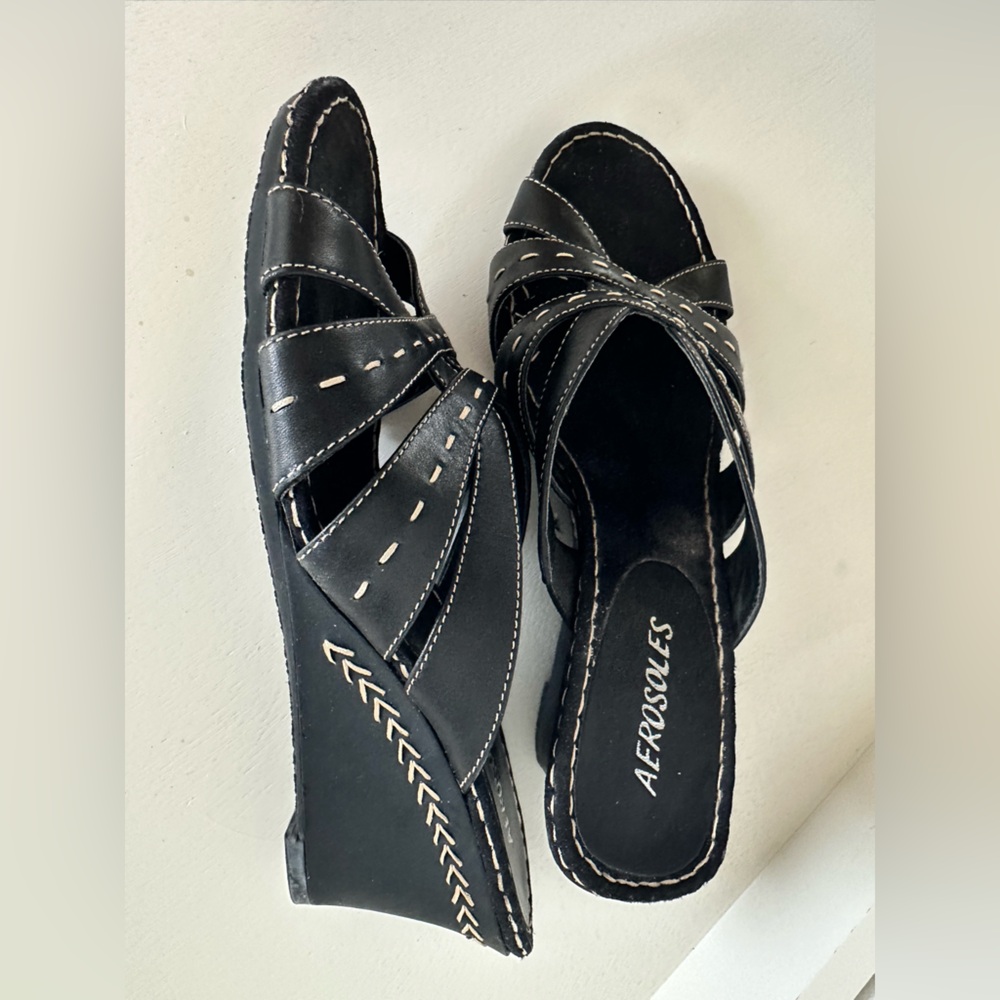 AEROSOLES Black and White Women's Mules